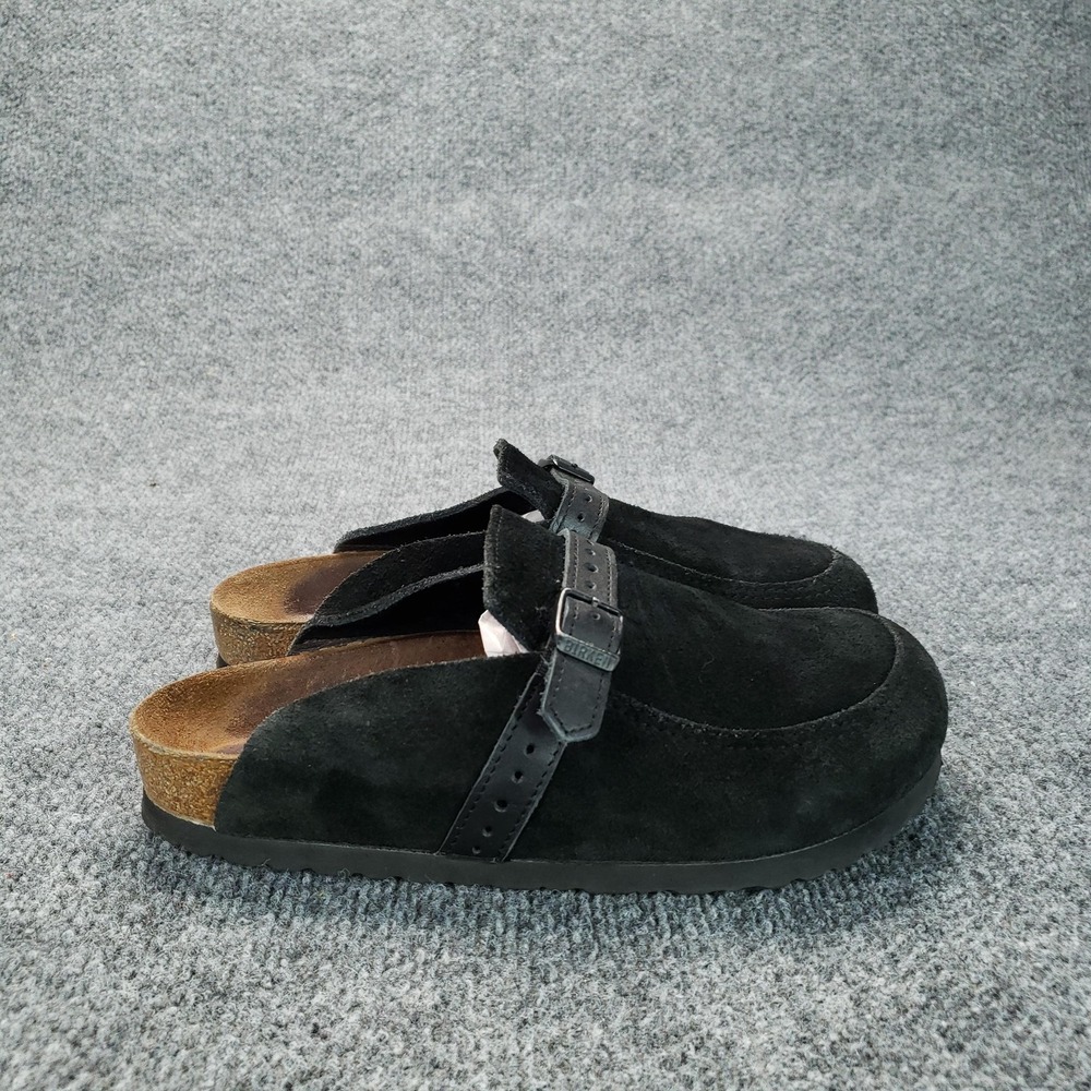 Birkenstock Boston Clog Shoes Womens Size 6 EU 37 Black Suede Buckle Strap